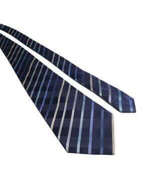 Geoffrey Beene Mens Navy Blue Plaid Striped Tie Classic Silk Pattern Formal Wear